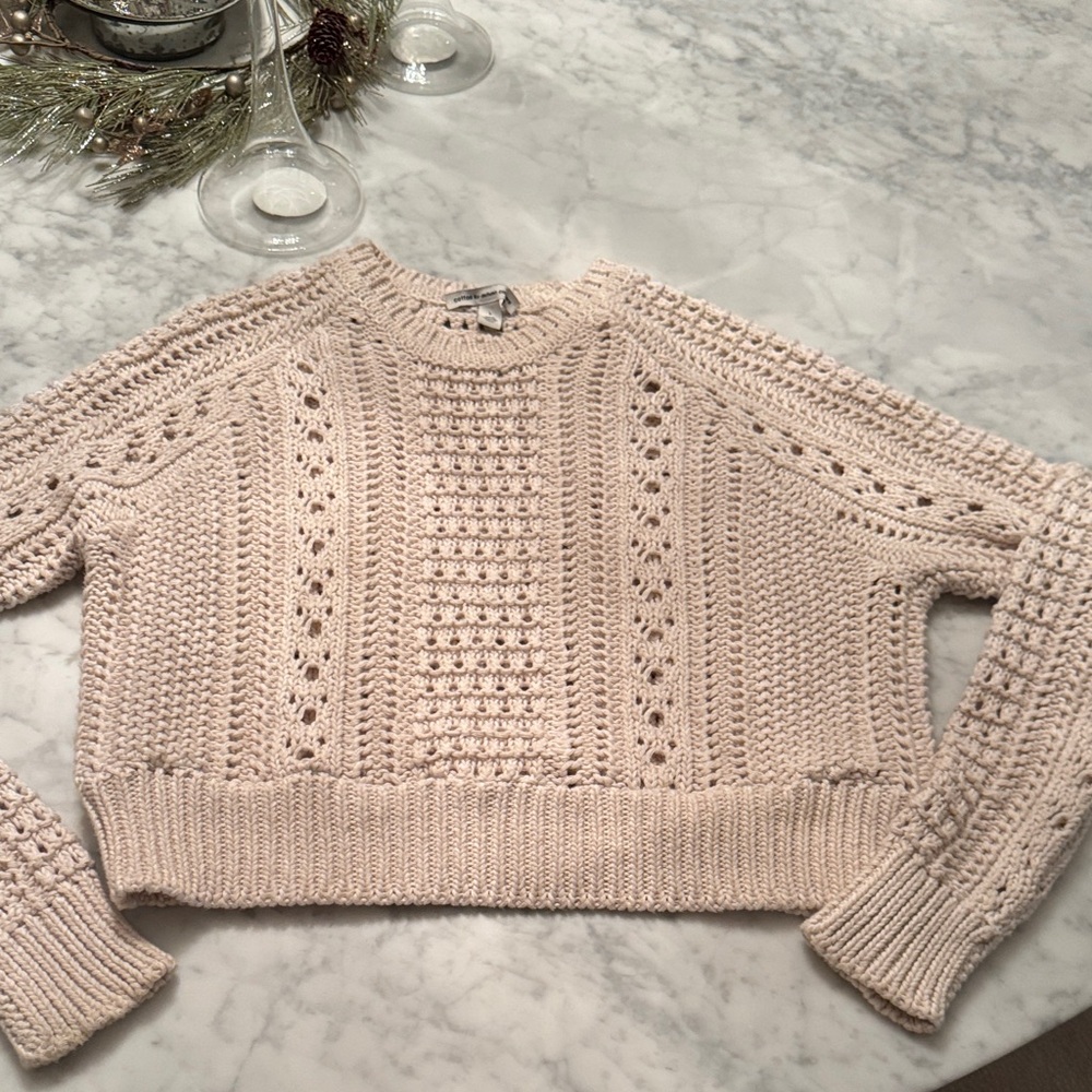 Cashmere Cotton Open Weave Crop Sweater